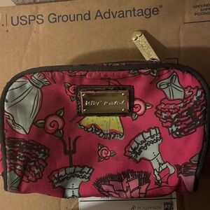 Betsey Johnson Red Patterned Cosmetic Bag